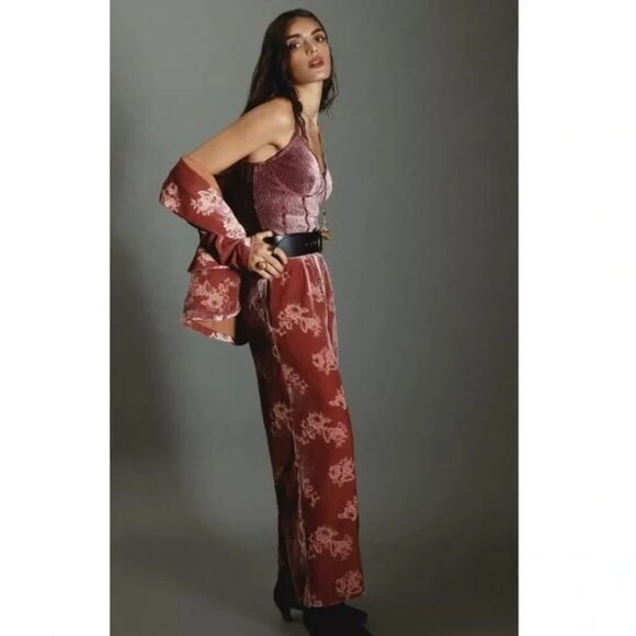 NEW Hutch Anthro Velvet Floral Wide Leg Pants Sz XS